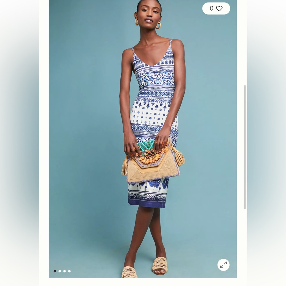FARM Rio White and Blue Printed Midi Dress